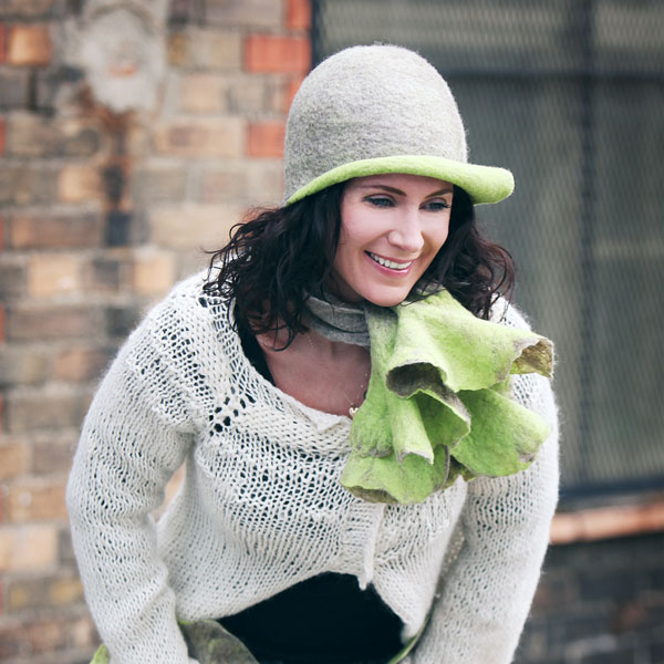 Oatmeal And Lime Swirl Hat, Handmade In Ireland From Superfine Merino Wool And Silk