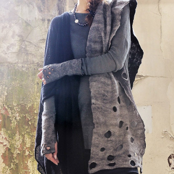 Black & Grey Felted Scarf Made in Ireland from Superfine Merino and local luxury wool