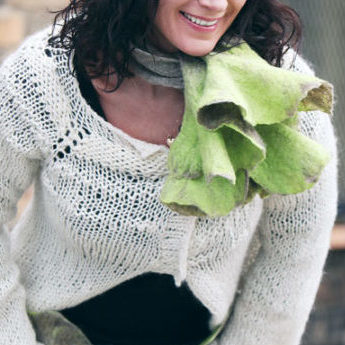 Luxury Oatmeal and Lime Cravat Winter Scarf from Eco Wool and Silk