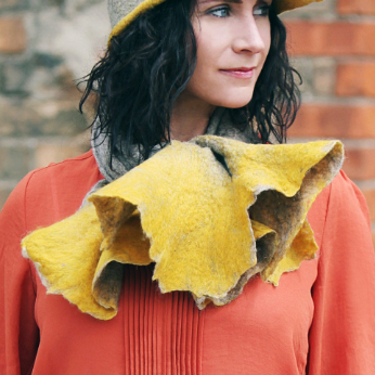 Luxury Mustard and Oatmeal Cravat Winter Scarf. from Eco Wool and Silk