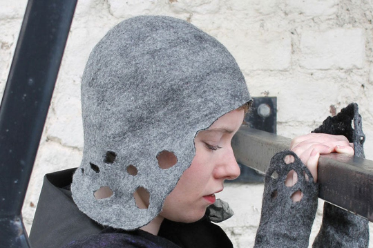 Handmade Felt Hat Grey and Black. Biker's Hat with leather strap. Made in Ireland from Superfine Merino and local luxury wool.