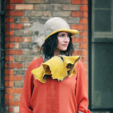 Oatmeal and Mustard Swirl Hat, Handmade in Ireland from Superfine Merino Wool and Silk