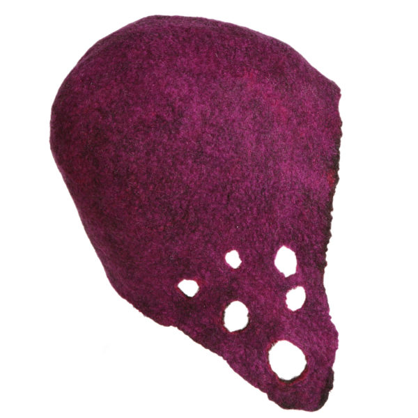 Handmade Damson and Coffee Biker’s Hat. Made in Ireland from Superfine Merino and local luxury wool. - Image 2