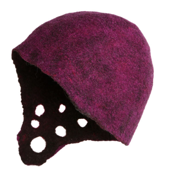 Handmade Damson and Coffee Biker’s Hat. Made in Ireland from Superfine Merino and local luxury wool. - Image 4