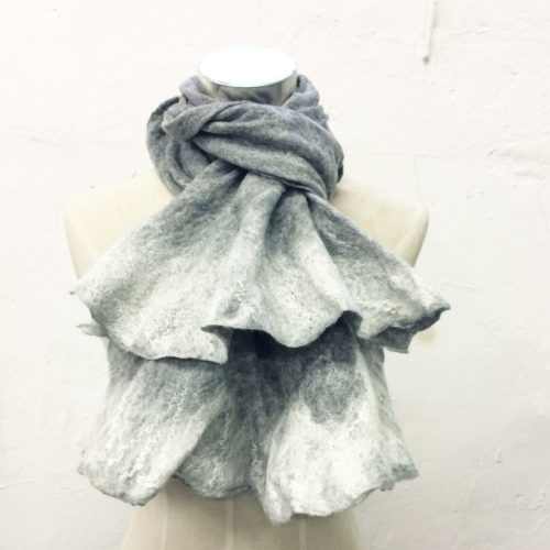 Felt Hat Handmade Grey- Cravat Scarf – undyed wool wet felted. Handmade in Ireland from Superfine Merino Wool