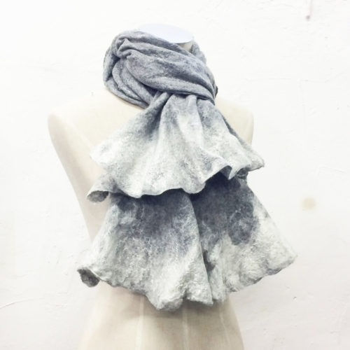 Felt Hat Handmade Grey- Cravat Scarf - undyed wool wet felted. Handmade in Ireland from Superfine Merino Wool