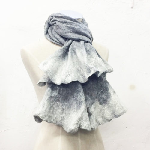 Felt Hat Handmade Grey- Cravat Scarf – undyed wool wet felted. Handmade in Ireland from Superfine Merino Wool