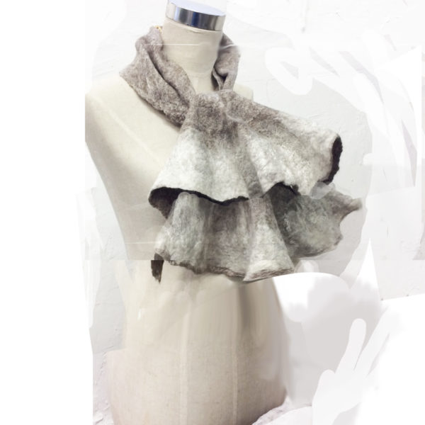 Felt Hat Handmade Oatmeal- Cravat Scarf - undyed wool wet felted. Handmade in Ireland from Superfine Merino Wool - Image 2
