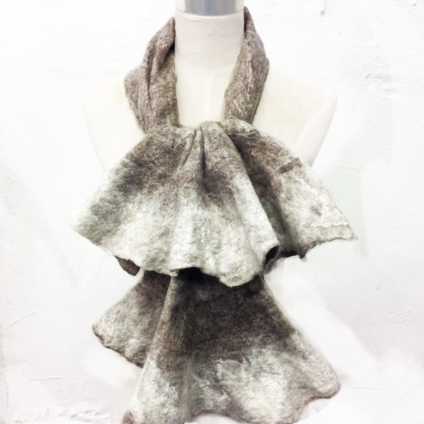Felt Hat Handmade Oatmeal- Cravat Scarf - undyed wool wet felted. Handmade in Ireland from Superfine Merino Wool